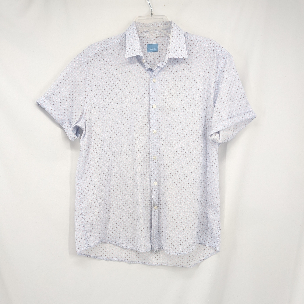 Culturata Short Sleeve Button Down Shirt Blue And Red Cotton Size XL